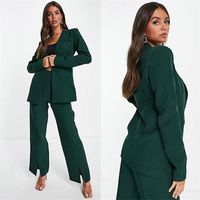 Wholesale Women s Two Piece Pants Green Women Suits Wide Leg Fashion Loose Blazer Custom Made Jacket Pieces Suit Set Daily Party Prom Wear