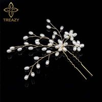 Wholesale Hair Clips Barrettes TREAZY European Design Fashion Bridal Accessories Simulated Pearl Beaded Hairpins Charm Pins Wedding Jewelry