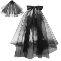 Wholesale Bridal Veils Short Tulle Wedding Dress White Black Ribbon Bow With Hair Comb Veil Bride Marriage Accessories