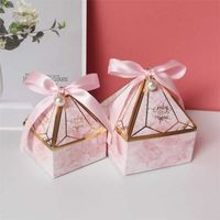 Wholesale 5PCS New Gem Tower Bronzing Candy Dragee Cake Box Wedding Card Box Decoration Paper Gift Box Packaging Wrapping Packing Bags Y0712
