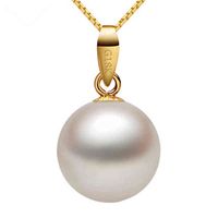 Wholesale 7 mm A grade K Pure Yellow Gold Real Natural Seawater Japane Akoya Pearl Pendant Necklace