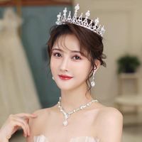 Wholesale Earrings Necklace Elegant Bride Pearl Crowns Set For Women Wedding Princess Bridal Jewelry Sets Silver Color Crown Tiara Hair Accessories