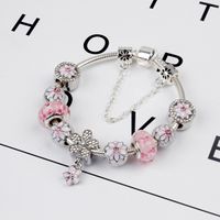 Wholesale 925 Sterling Silver Murano Glass Charm Bead fit European Pandora Bracelets for Women DIY Pink Magnolia Cherry Blossom Daisy Charm Beads Snake Chain Fashion Jewelry