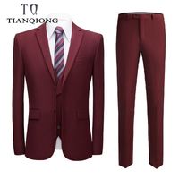 Wholesale Wine Red Wedding Suits For Men Slim Fit Mens Business High Quality Woolen Suit Brand Formal Jacket Pants Vest Men s Blazers