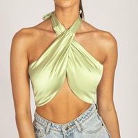 Wholesale Sexy Satin Crop Tops Halter Backless Sleeveless Fashion Streetwear Night Club Part Wear Women s T Shirt