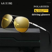 Wholesale Sunglasses KAIXING Aluminum Aviation Anti glare Driving Men Women Vintage Yellow Night Vision Glasses Polarized Shade Eyewear