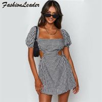 Wholesale Casual Dresses Vintage Backless Lace Up Sexy Mini Dress Women Drawstring Puff Short Sleeve Bandage White Summer s Clothes