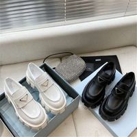 Wholesale High Quality Shoes Soft Cowhide Loafers Rubber Platform Sneakers Black Shiny Leather Slipper Thick Bottom Shoe Chunky Round Head Sneaker With Box