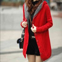 Wholesale 2021 New Winter Hooded Cardigan Women Sweater Red White Coat Thick Warm Sueter Mujer Long Sleeve Female Knitted Outwear H1023