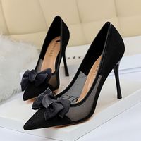 Wholesale nightclubs Dress Shoes thin shoe mesh hollow women s stiletto high heels shallow mouth pointed bow single shoes