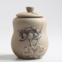 Wholesale Storage Bottles Jars Chinese Ceramic Pottery CarvedLotus Home Organization Jar For Coffee Bean Tea Candy Jams Biscuits Tank Box