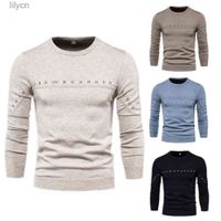 Wholesale Men Knitted Sweater Polyester Cotton Round Neck Winter Clothing Solid Color Slim Casual Style Sweaters