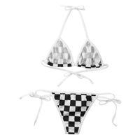Wholesale Bras Sets Women Sexy Lingerie Set Erotic Underwear Mini Bikini Stripe Mosaic Heart Print Tie up Halter Tops Micro G string Swimsuit