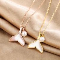 Wholesale Fish Tail Style Gold Plated Rose Pendant Luxury Women Simple Design Pearl Sweater Chain Charm Lady Wedding Jewelry Necklaces