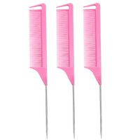 Wholesale 220x30mm Pink Fine tooth Anti static Rat tail Comb Metal Pin Hair Styling tool hair salon beauty use