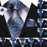 Wholesale 8 cm Silk Men s Fashion Blue Necktie Handkerchief Cufflinks Set Men s Wedding Party Business Tie Set