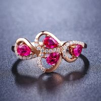 Wholesale Caibao series red gemstone heart shaped ring for female Korea creative leaf shaped ring gold plated silver jewelry