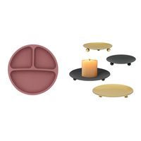 Wholesale Candle Holders LUDA Baby Safe Silicone Dining Plate Rosy Color Iron Pillar Candlestick