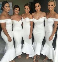 Wholesale Bridesmaid Dress White Dresses Sexy Off The Shoulder Mermaid Maid Of Honor Hi Low Wedding Party Guest Gowns
