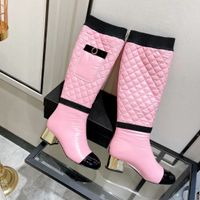 Wholesale 2022ss women thigh high boots winter chunky heels pink beige black soft leather girls walking over knee boot autumn cat walk booties martin tactical sneakers
