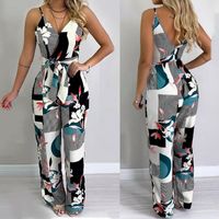 Wholesale Women s Jumpsuits Rompers Women Summer Beach Wide Leg Holiday Jumpsuit Ladies Evening Party Sexy Floral Print Sleeveless V neck Playsuit