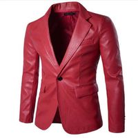 Wholesale Men s Suits Blazers Red PU Leather Dress Men Brand Wedding Party Mens Suit Jacket Casual Slim Motorcycle Faux Homme