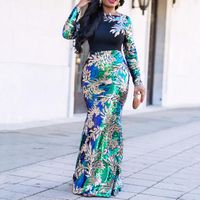 Wholesale Casual Dresses Vintage Green Long Sleeve Mermaid Sequins Dress Sparkly Elegant Plus Size Shiny Party Evening African