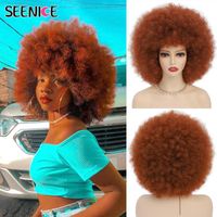 Wholesale Synthetic Wigs Short Hair Afro Kinky Curly With Bangs For Black Women African Ombre Glueless Cosplay Natural Blonde Red Blue Wig