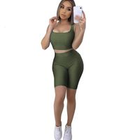 Wholesale Women Piece Set Sports Suit Sleeveless Strao Bra Crop Tops High Waist Tight Short Fitness Workout Clothes Tracksuit Summer