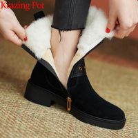Wholesale Boots Krazing Pot Kid Suede Snow Winter Keep Warm Wool Round Toe Metal Belt Buckle Med Heels Retro Fashion Ankle L32