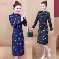 Wholesale M XL Purple Black Plus Size Vintage Chinese Traditional Casual Party Women Dress Long Sleeve Summer Cheongsam Dresses LTYF