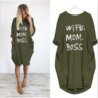 Wholesale Newest Summer Women Letter Printed Dresses Fashion Crew Neck Panelled Ladies Casual Loose Long Sleeve Apparel