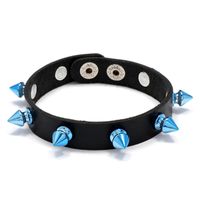 Wholesale Charm Bracelets Punk Gothic Rock Men Cuspidal Spikes Rivet Cone Stud Black Cuff Leather Bracelet Wristbands Blue Wrap Bangle Women Jewelry