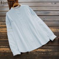 Wholesale Plus Size Tunic Women s Lace Patchwork Blouse ZANZEA Kaftan Pleated Shirts Casual Long Sleeve Blusas Female Button Tops Blouses