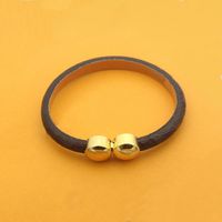 Wholesale Europe America Fashion Style Lady Women Print Flower Letter Design Leather Bracelet Bangle With k Gold Double Round Nail Buckle