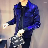 Wholesale Men s Jackets Sharp Shinny Mens And Coats Jaqueta Masculino Royal Blue Black Grey Green Stage Clothing For Singer Club Party Jacket1