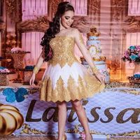 Wholesale White and Gold Short Cocktail Dresses Lace Women Girl Little Evening Homecoming Prom Gowns for Party