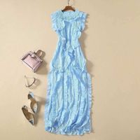 Wholesale new spring summer o neck sleeveless panelled lace milan runway dress designer dress brand same style dress