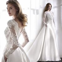 Wholesale Bridal Wedding Dress Satin Lace Slimming Fashion Bride Long sleeved Halter Tail Wed Dress Vestido De Novia