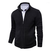 Wholesale Men s Sweaters Men Mandarin Collar Cotton Cardigan Zipper Pocket Solid Slim Fit Autumn Winter Thick Coats Knitted Casual Male Sweater P