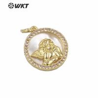 Wholesale MP161 Popular round shape coin white shell pendant lady religious pendant angel baby jewelry pendant with gold electroplated G0927