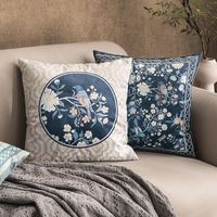 Wholesale Cushion Decorative Pillow Velvet Throw Cover Traditional Chinese Flower And Bird Pillowcases Decorative Square Case Blue Vintage cm