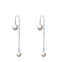 Wholesale Sterling Silver Pin Size Double sided Pearl Earrings Feminine Temperament Simple Ear Thread Long Anti Allergy Stud