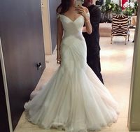 Wholesale 2021 Elegant Mermaid Wedding Dresses Simple Tulle Off Shoulder Sweep Train Bride Wedding Gowns Corset Back Custom Made