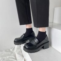 Wholesale Dress Shoes Small Leather Female Wild Thick High Heel Retro Black Work Spring And Autumn Sponge Cake Low Single