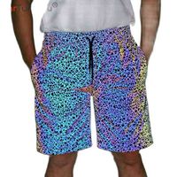 Wholesale Rainbow Reflective Shorts Pants Men Fluorescent Trousers Casual Night Jogger Outdoor Sport with Pockets Elastic Waist H1210