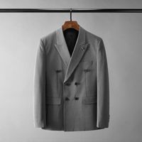 Wholesale Men s Suits Blazers Man Grey Blazer Men Luxury Double Breasted Aircraft Metal Brooch Male Fashion Slim Fit Party Plus Size xl