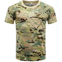 Wholesale Men s Camo Combat Tactical Shirt Short Sleeve Quick Dry T shirt Camouflage Outdoor Hunting Shirts Military Army Green T T Shirts