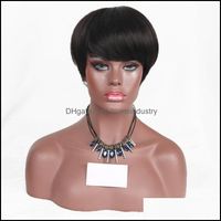 Wholesale Products Synthetic Wigs Ombre Brown Straight Hair Pixie Wig With Bangs Short Bob For Black Women Heat Resistant Drop Delivery Znqzv