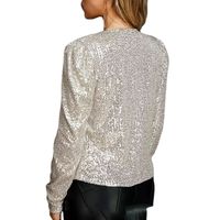 Wholesale Lady Chic Glitter Sequined Jacket Coat Women Shiny Autumn Puff Long Sleeve Cardigan Elegant Female Clubwear